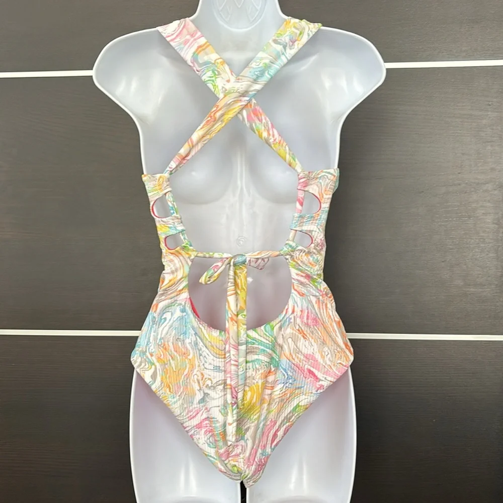 NWOT - Becca Hot Springs Floral Deep Plunge One Piece Swimsuit